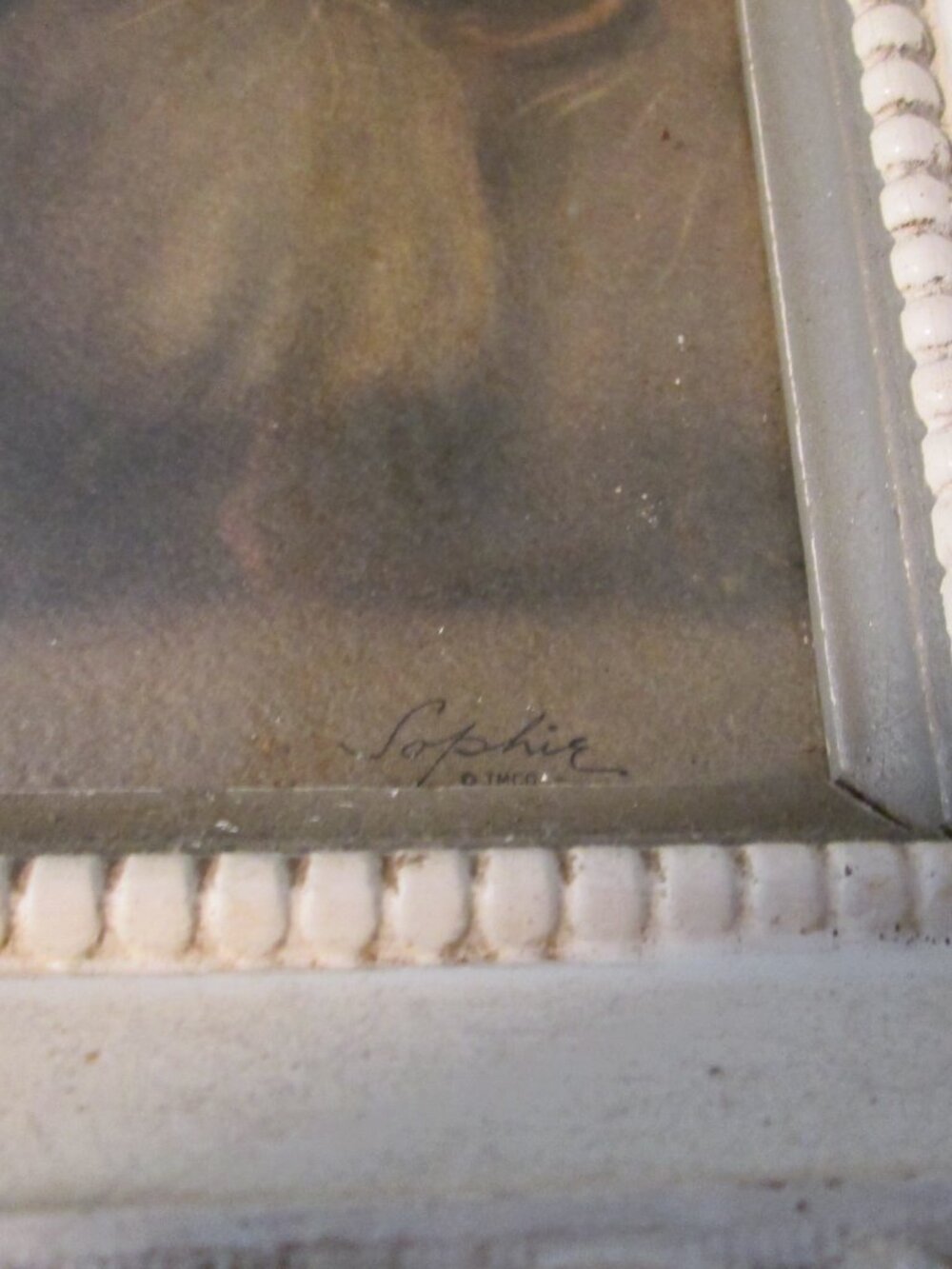 2 Vtg framed Under Glass Ballerina couple signed Sophie white gold wood frames - Picture 5 of 15